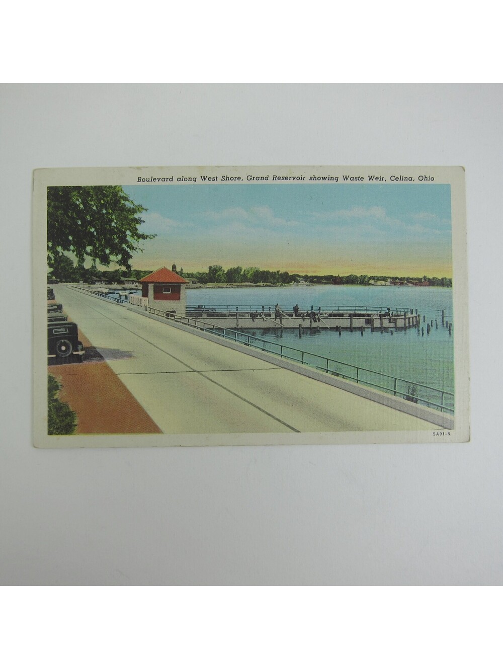 Postcard Celina Ohio West Shore Boulevard Grand Reservoir Waste Weir Antique